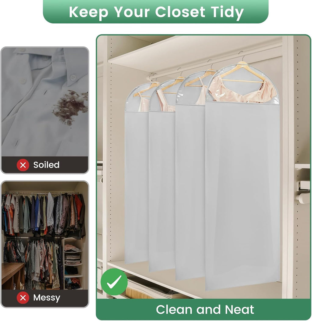 Carbrea 66" Garment Bag for Hanging Clothes, Dress Bags for Gowns, 2 Pack | Heavy-duty Materials, With Clear Window, Side Zipper for Easy Access, Ideal for Closet Wardrobe Storage, Travel Use