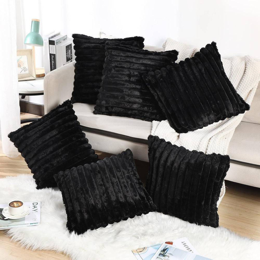 Throw Pillow Covers Set of 6 18x18 Couch Throw Pillow Covers, Black