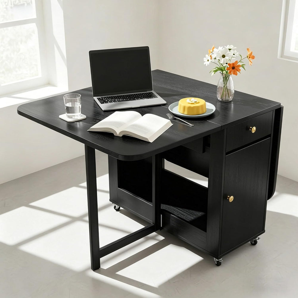 Extendable Drop Leaf Folding Dining Table with 4 Chairs, No Assembly Required...
