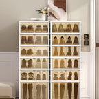 6 Tier Easy Assembly Collapsible Shoe Cabinet Foldable Shoe Organizer Stackable Shoe Storage Box with Clear Door for Front Door Entrance 12Pairs