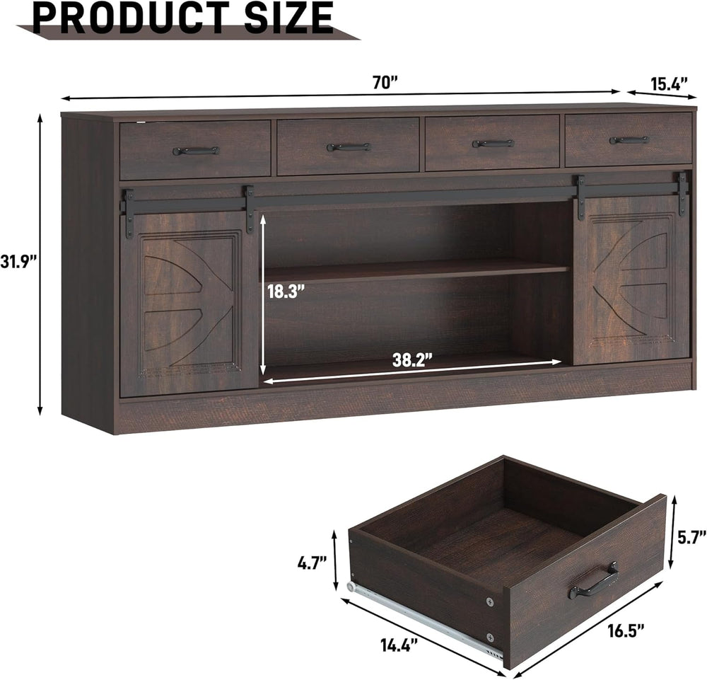 70” Large Buffet Sideboard Cabinet w/4 Drawer,Farmhouse Coffee Bar Cabinet Bu...