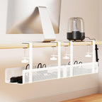 [Upgraded] 2 Pack Cable Management Under Desk Tray, Xpatee 27.6" No Drill Open Slots Cable Management Tray, Cord Wire Organizer Box with Clamp for Table Thickness up to 3" - No Desk Damage(White)