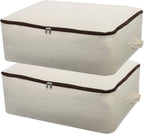 2PCS Canvas Storage Bag, 12OZ Thick Soft Breathable Closet Organizer for Beddings, Comforters, Pillows, Blankets, Clothes, 25.6×18.5×8.7inch, Beige