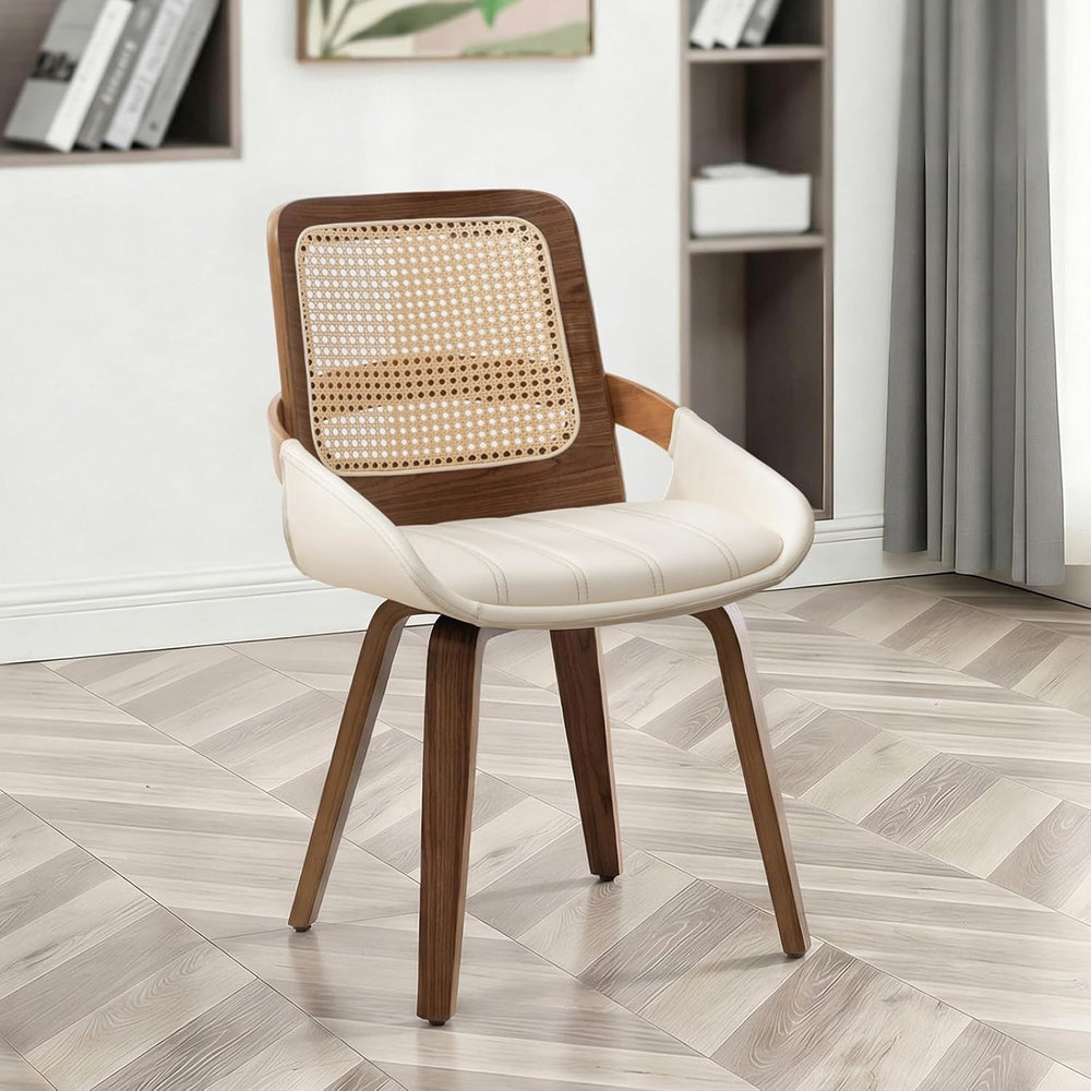 Cane Dining Chairs - Mid Century Modern Dining Chairs with Walnut Bentwood Fr...