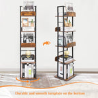 Bikoney Rotating Bookshelf, 360 Display Spinning Bookshelf Tower, 5-Tier Narrow Bookcase, Tall Industrial Book Shelf Organizer, Small Corner Book Shelves for Living Room, Black
