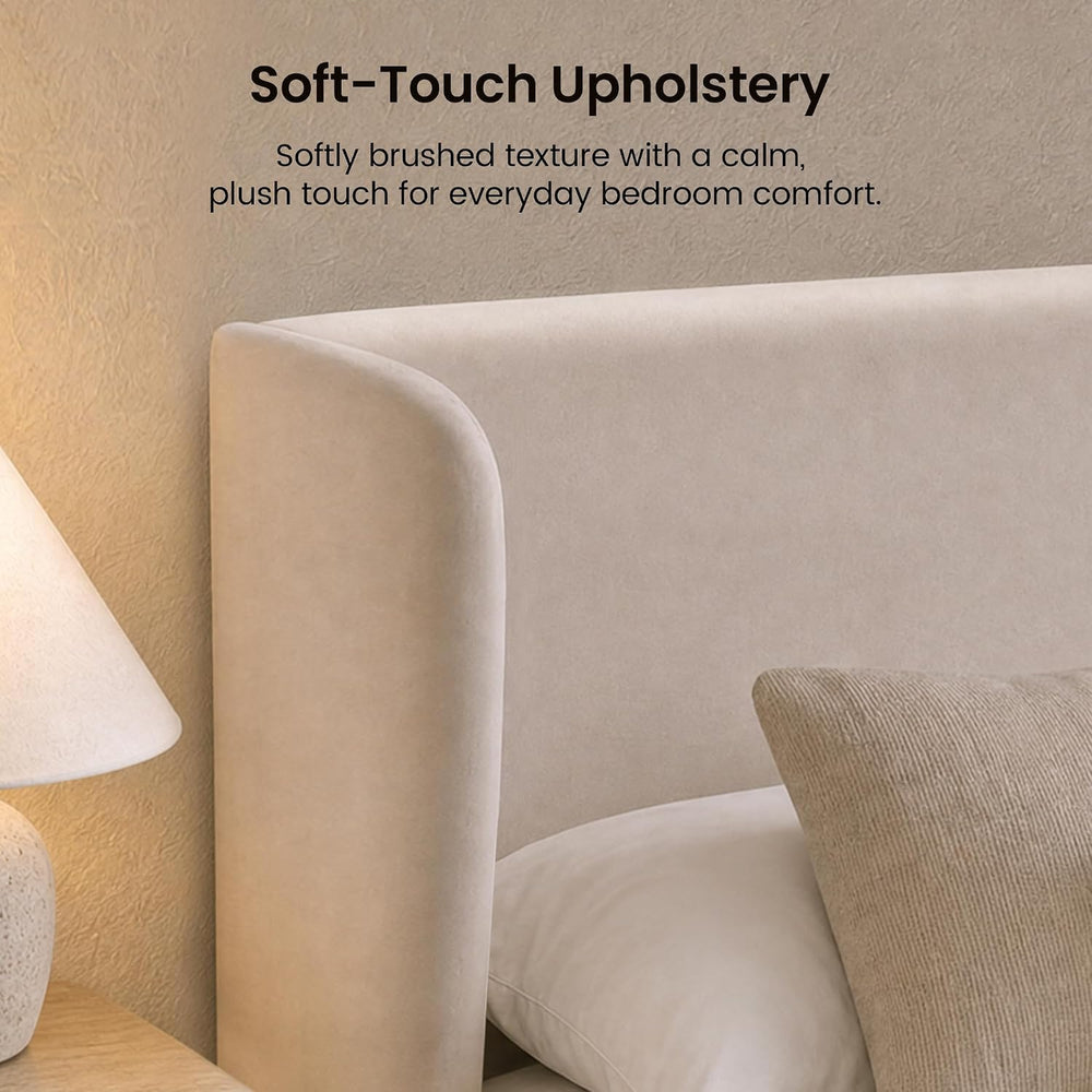 ModernMate Queen Upholstered Bed Frame, 47" Tall Wingback Headboard, Beige