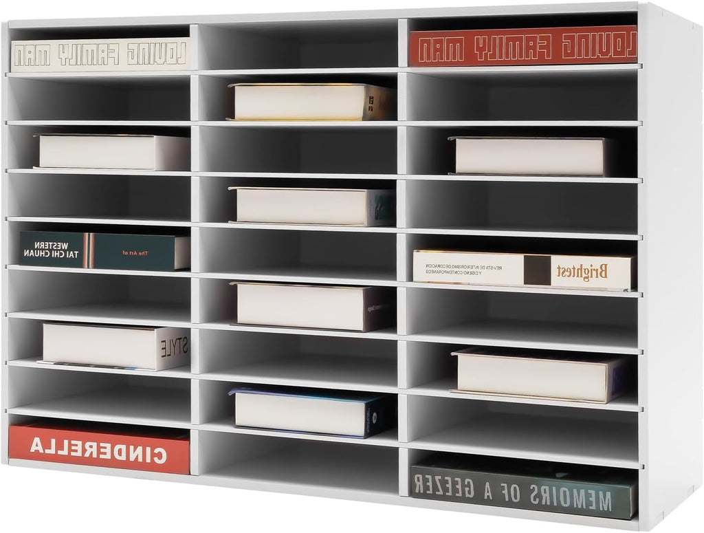 27 Compartments Literature Organizer, Desktop File Sorter Mail Center Paper Storage Cabinet Classroom Mailbox for Files Documents Papers Magazines(White) (White 27Slots)