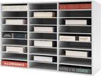 27 Compartments Literature Organizer, Desktop File Sorter Mail Center Paper Storage Cabinet Classroom Mailbox for Files Documents Papers Magazines(White) (White 27Slots)