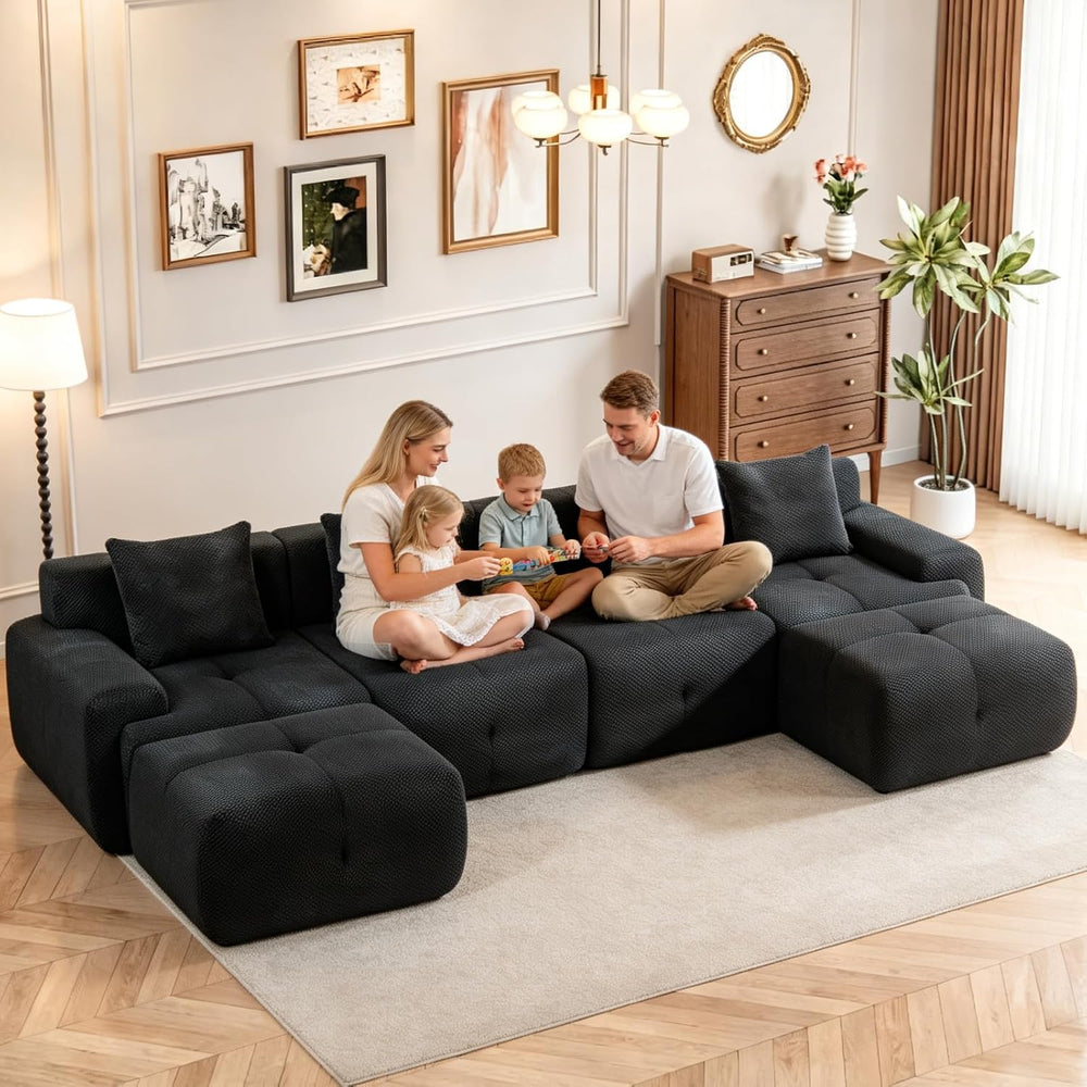 135" Cloud Couch Sectional with 2 Ottoman, U-Shaped Sofa | Modern Modula...
