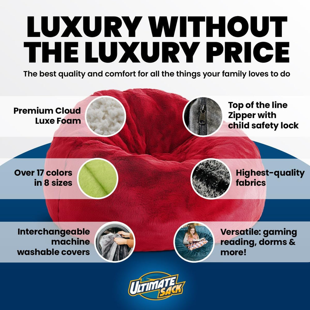 Ultimate Sack 5000 5-Foot Bean Bag Chair, Cloud Fur Cover – Oversized Foam Lo...