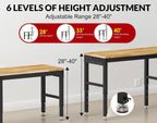 72”Heavy Duty Work Bench, 2-Layer Adjustable Workbench, 5000 LBS Capacity Work Bench with Power Outlet & Pegboard, Rubber Wood Work Table for Garage, Workshop, Office, Home