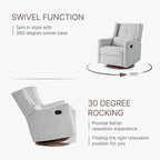 Upholstered Recliner Swivel Glider Nursery Chair Reclining Performance Fabric Rocker with Wood Base,Boucle,Grey