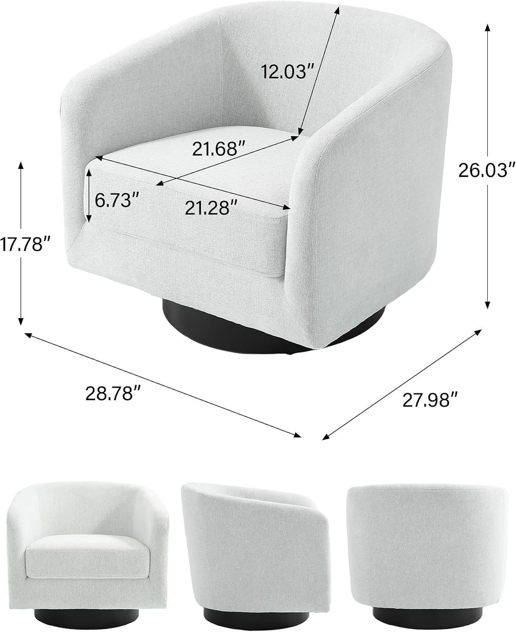 Swivel Barrel Accent Chair, Comfy Reading Armchair, Cream Beige, Set of 1 | Low-Back Design | 360° Swivel | Solid Wood Frame | High-Density Foam Seat | Modern Round Style | For Living Room & Bedroom