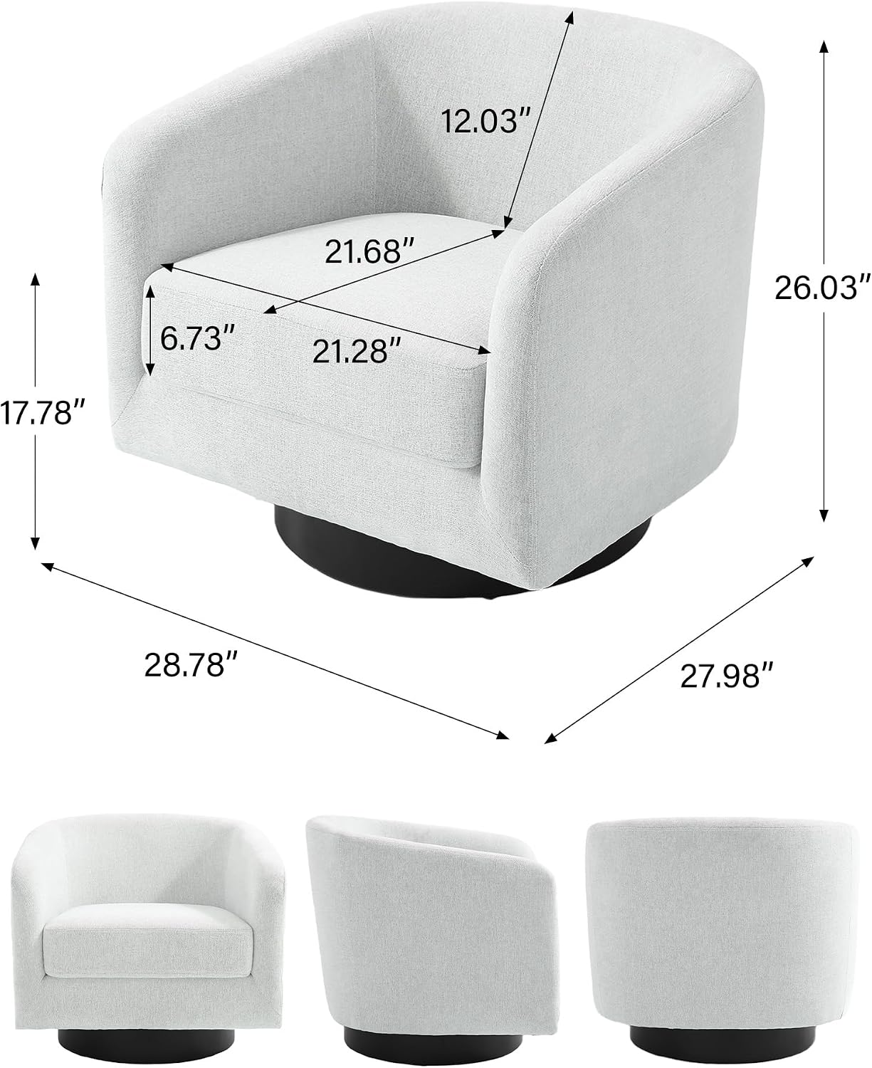 Swivel Barrel Accent Chair, Comfy Reading Armchair, Cream Beige, Set of 1 | Low-Back Design | 360° Swivel | Solid Wood Frame | High-Density Foam Seat | Modern Round Style | For Living Room & Bedroom