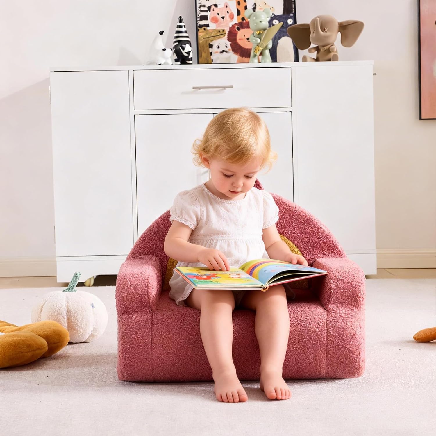 Karl home Toddler Chair Comfy, Cute Arclet Designs Kid's Chair, Red | Toddler Reading Chair, Foam Kids Sofa with Soft Teddy Plush, Outdoor Furniture for Backyard Patio Garden Playroom Preschool
