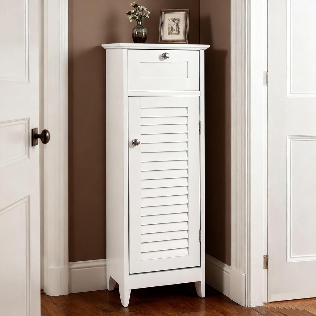 Modern Style Bathroom Storage Cabinet Made of Sturdy MDF Equipped with Anti Tipping Device and Anti Slip Felt mat 12.6x11.8x34.3in White, for bathrooms Kitchens