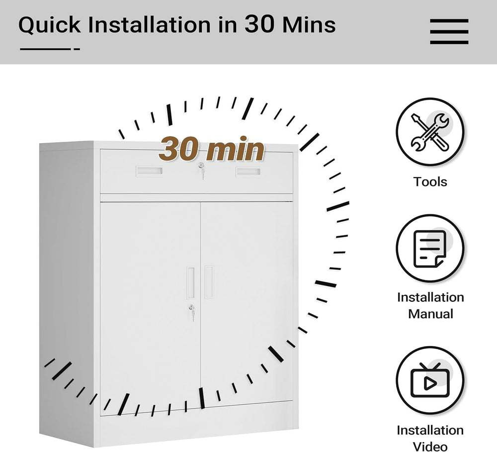 CJF Metal Storage Cabinet, Locking Storage Cabinet with 1 Drawer and Adjustab...