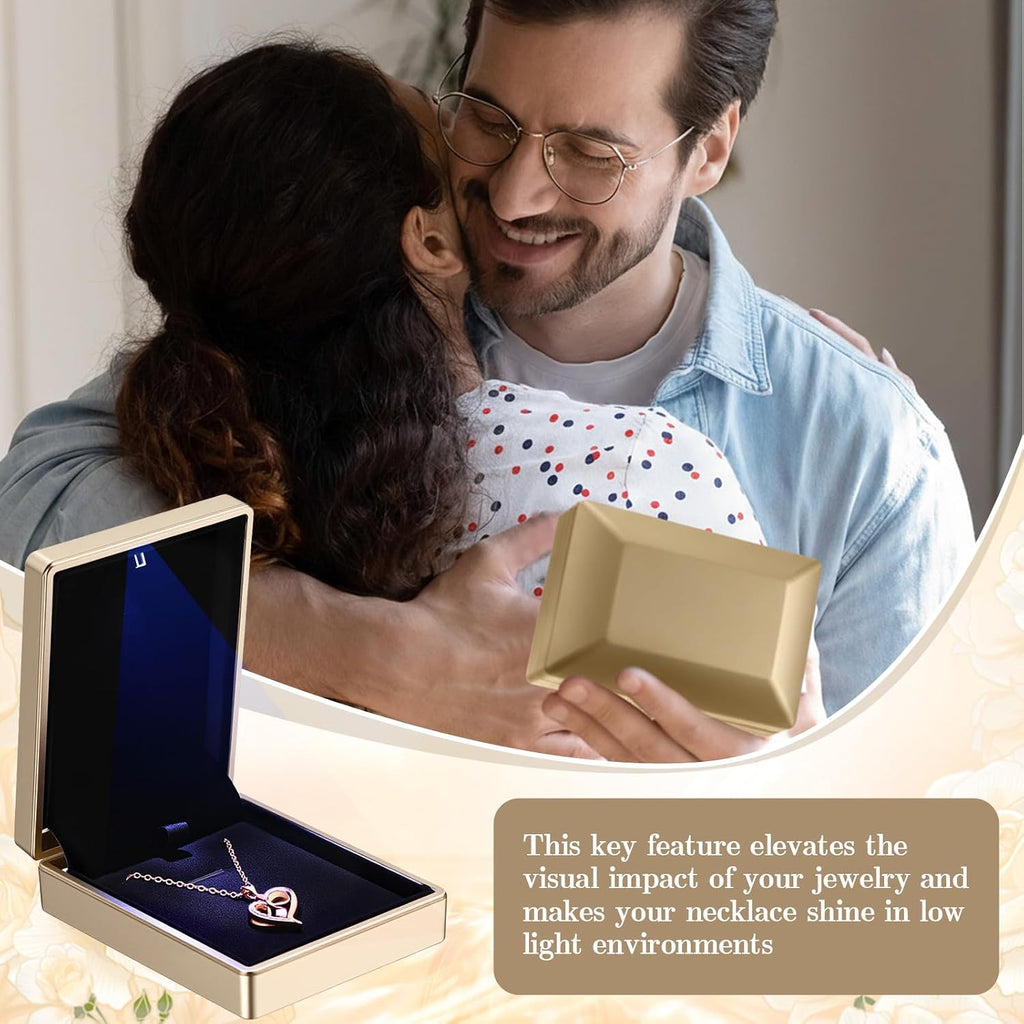 10 Pcs Pendant Necklace Box with LED Light Velvet Necklace Case for Pendant Bracelet Ring Earring, Jewelry Storage(Gold)