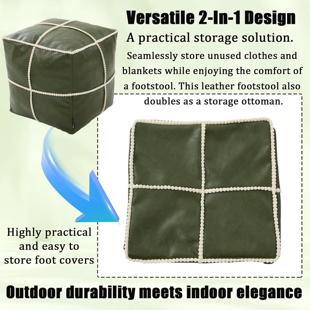 Louis Donné 18 Inch Square Unstuffed Pouf Ottoman Cover, Waterproof Faux Leat...