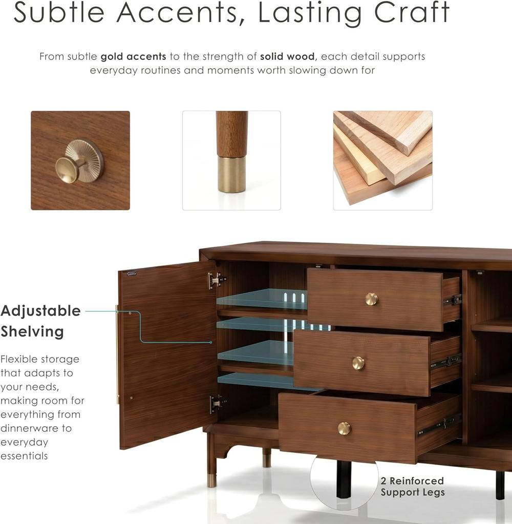 Furniture of America Forma Mid-Century Modern 69-inch Solid Wood Sideboard Bu...