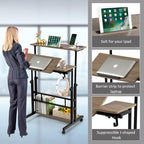 Hadulcet Stand Up Desk, Rolling Desk Adjustable Height, Mobile Standing with Wheels & Charging Station Grey or Rustic Brown