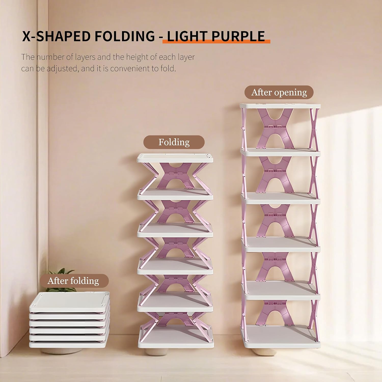 Shoe Rack, Collapsible Kids Shoe Rack, 6-Tier Small Foldable Shoe Organizer for Entryway, Dorm, Bedroom (Pink-x)