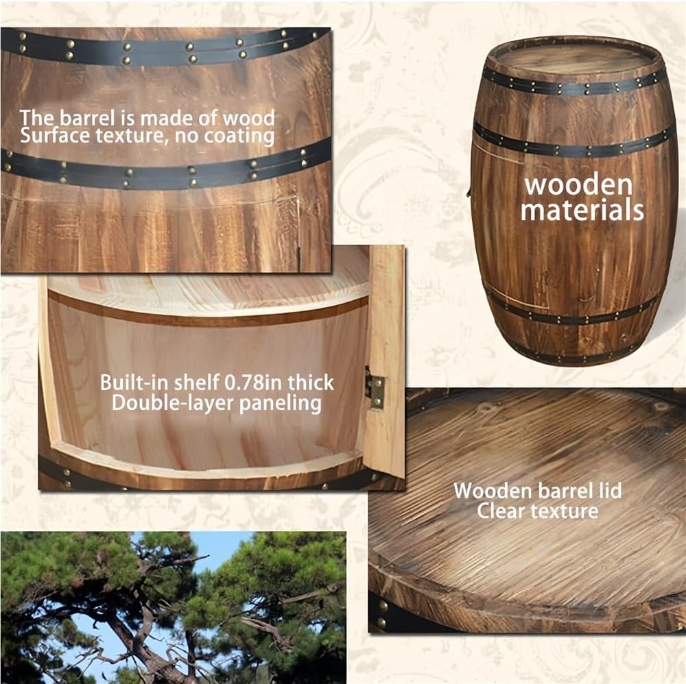 Wood Whiskey Barrel Tables, Barrels Side Table with Door, Bar Decorative Wine...