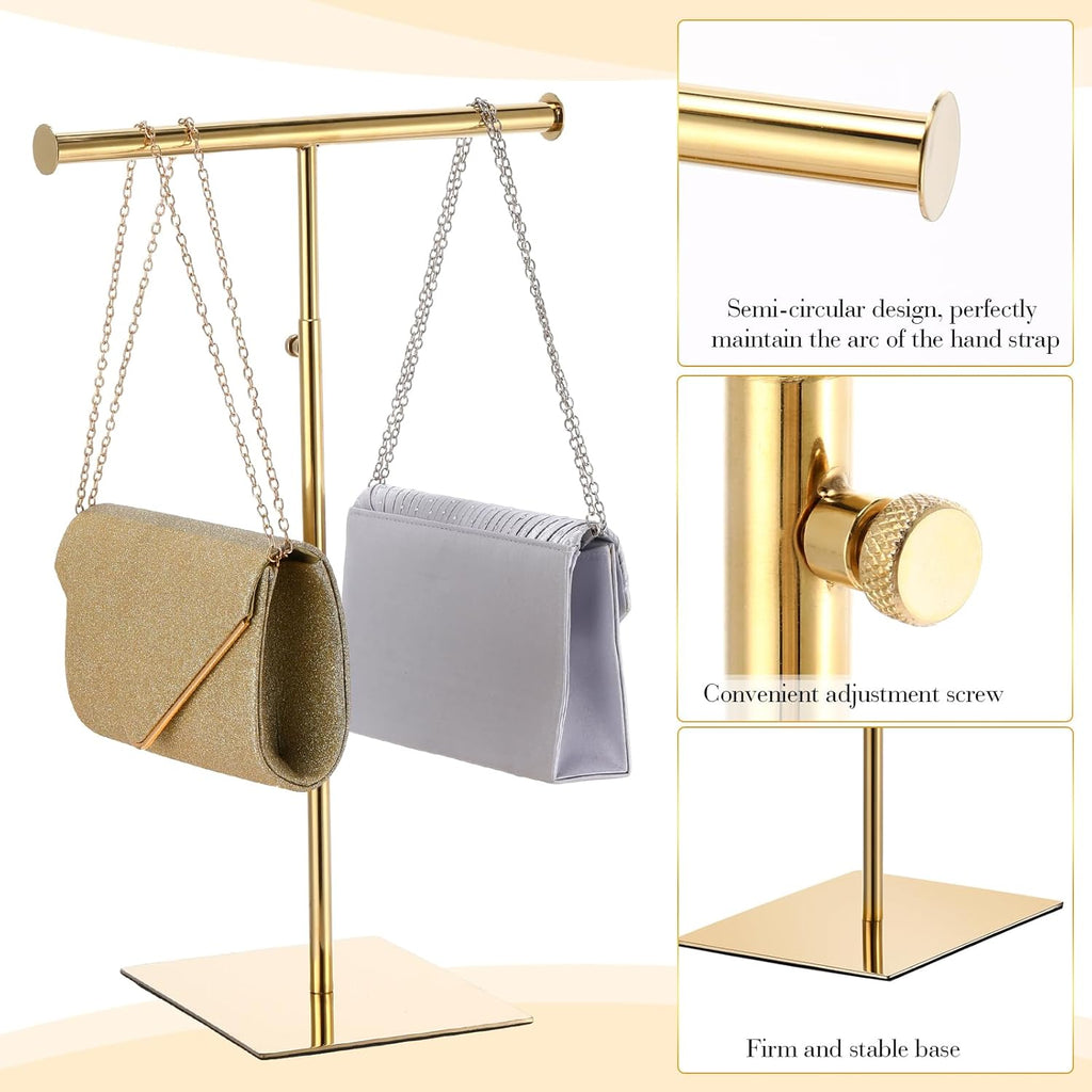 Leinuosen 4 Pcs T Shaped Purse Display Stand Necklace Display Stand Tabletop Adjustable Height Purse Hanger Rack
