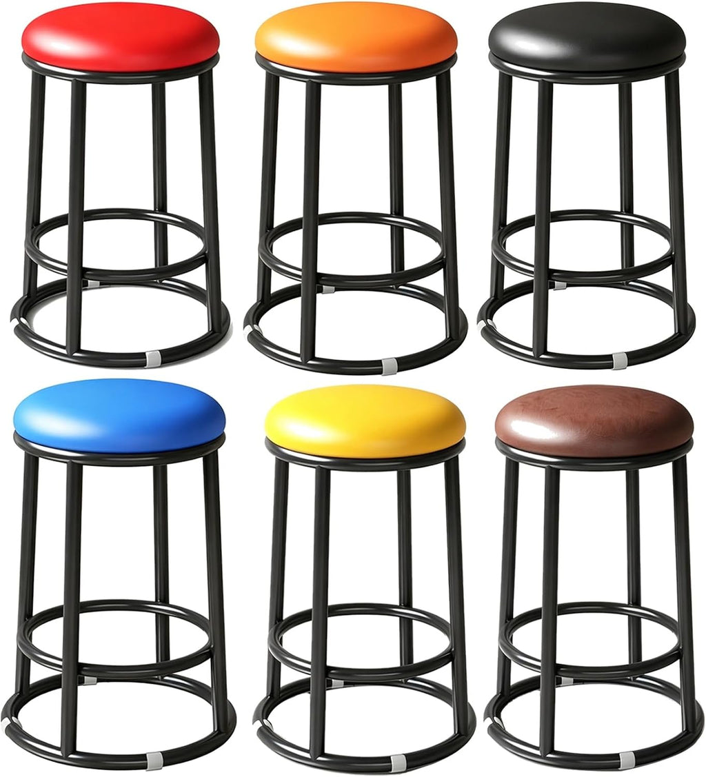 Backless Counter Stools, Metal Bar Stools, Office Three-Ring High Chair, Widen The Large Seat Surface, for Pub Coffee Home Dinning Kitchen Island(Red,45cm/18in)