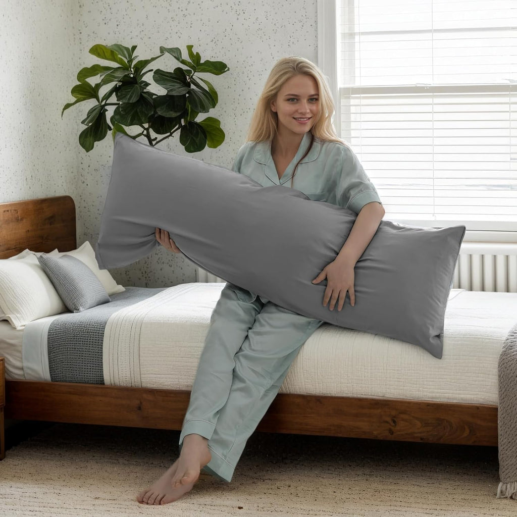 TELUS Body Cooling Pillow Case Cover, Bamboo Rayon & Lyocell Pillowcase with Zipper Closure, Breathable Pillow Case for Hot Sleepers and Night Sweats, 20x54 inches, Deep Grey
