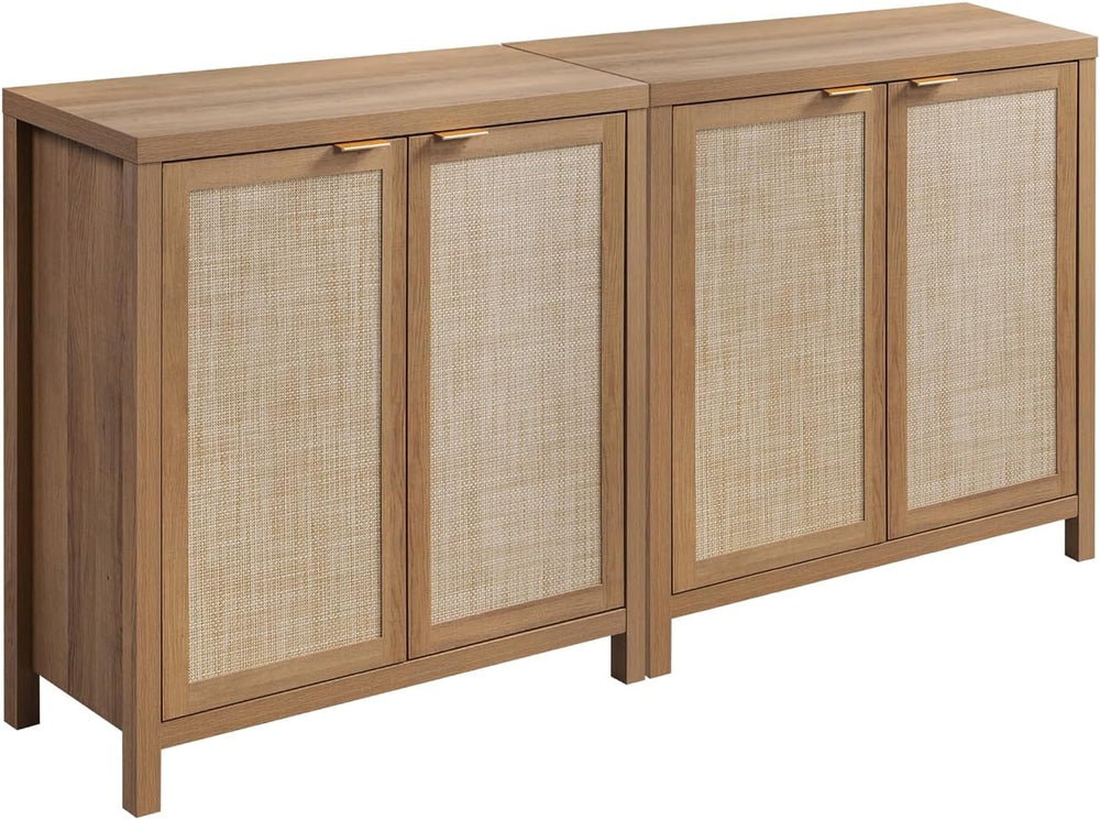 SICOTAS 68" Rattan Sideboard Buffet Cabinet 4 Door Coffee Bar Cabinet