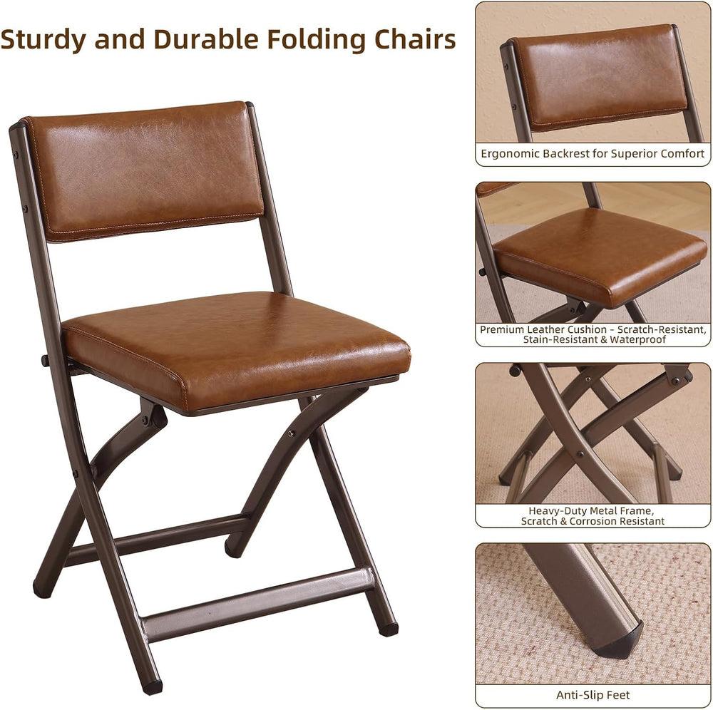 Folding Chairs with Cushion 2 Pack, High-Resilience Foam, Yellowish-brown | 4...