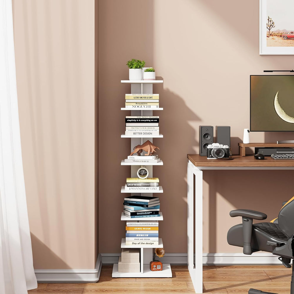 TUTOTAK Narrow Bookshelf, 8-Tier Bookcase, Spine Book Shelf for Small Space, ...