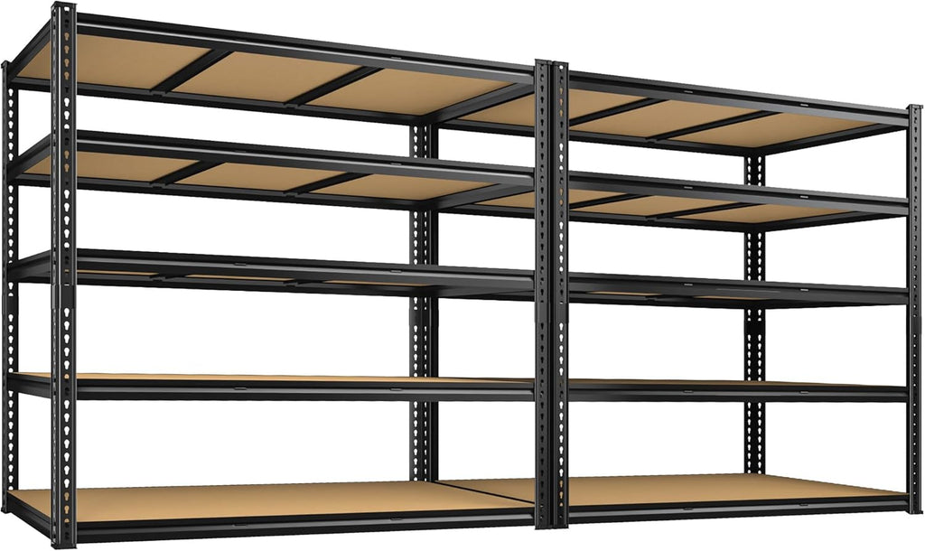 48" W Garage Shelving Heavy Duty 3200LBS Garage Storage Shelving, 5 Tier Adjustable Metal Shelving Unit Utility Rack Shelf for Warehouse, Pantry, Closet, Kitchen 72" H x 48" W x 24" D, Black,2PCS
