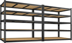 48" W Garage Shelving Heavy Duty 3200LBS Garage Storage Shelving, 5 Tier Adjustable Metal Shelving Unit Utility Rack Shelf for Warehouse, Pantry, Closet, Kitchen 72" H x 48" W x 24" D, Black,2PCS