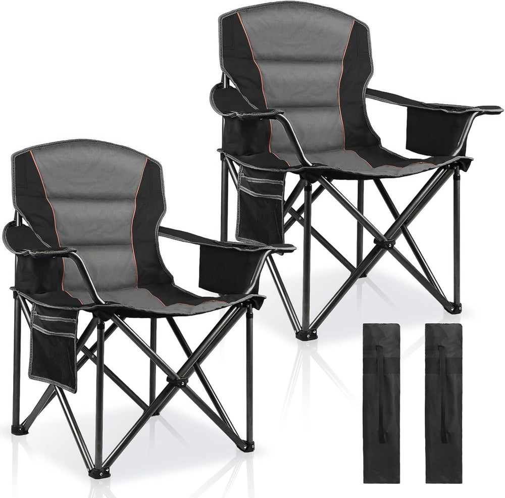 2 Pack Padded Oversized Camping Chairs for Adults,Heavy Duty Support 400 Lbs,...