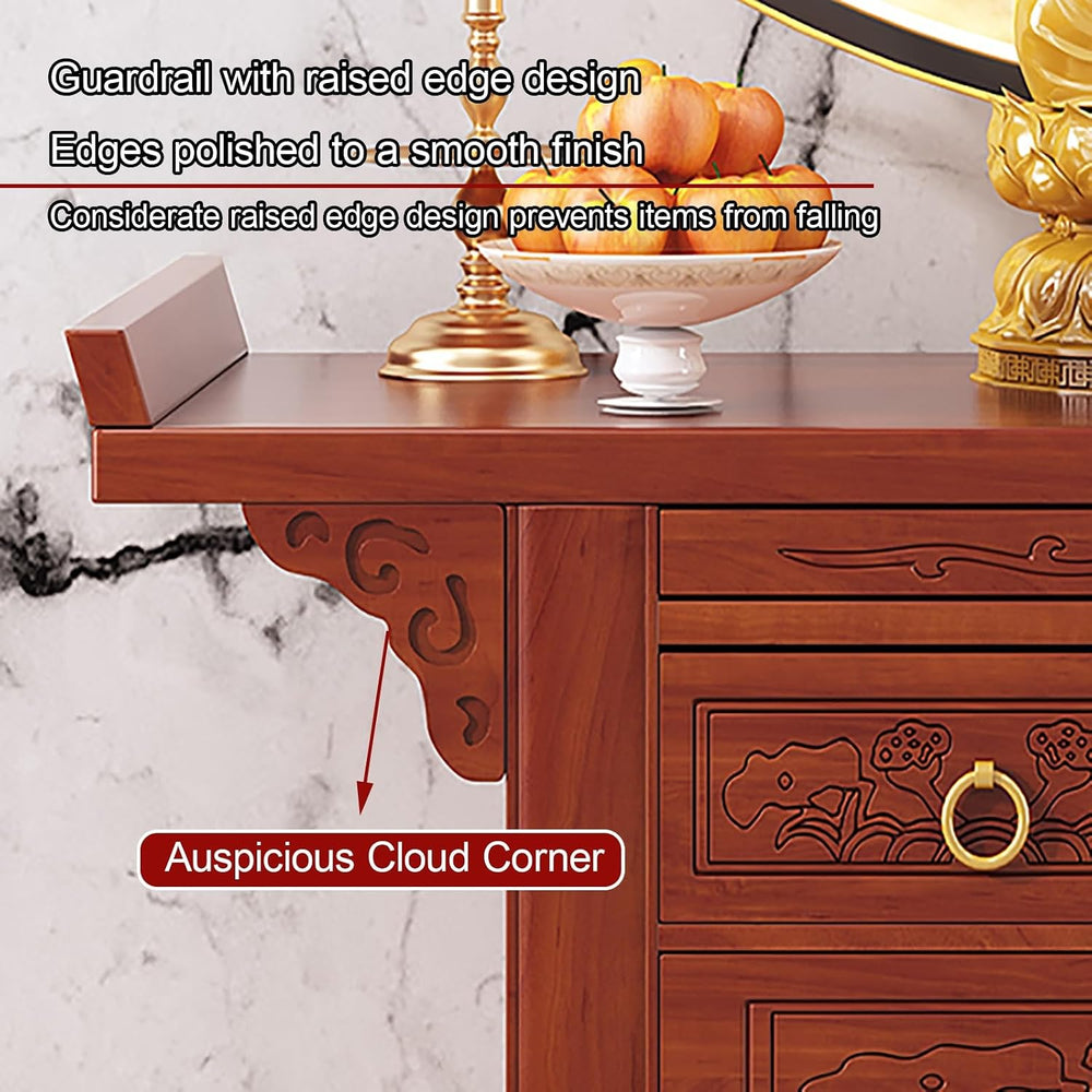 Bamboo Meditation Altar Table with Storage, Chinese Pooja Cabinet, Offering T...
