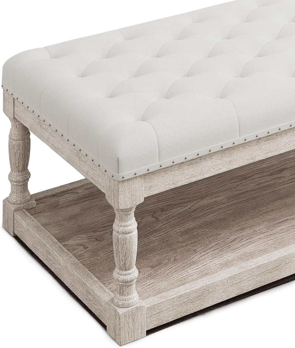 Ottoman Coffee Table, Large Rectangle Ottoman with Storage - Upholstered Cush...
