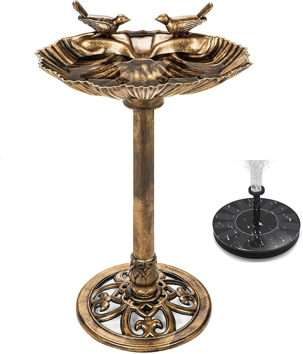 Water Fountain and Birdbath Solar Powered Polyresin Vintage Bronze/Green Outd...