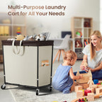 320L Laundry Basket with Wheels, 3-Section Rolling Hamper for Laundry, Extra Large Laundry Hamper with Wheels, Clothes Hamper Rolling Laundry Basket for Home, Bathrooms and Dorm(Beige)