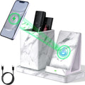 Multi-Functional Pencil Holder for Desk,marble Vegan Leather Organizers with Remote Control Holder,Pencil Holder Desk Organizer with Phone Wireless Charger for Office/Nightstand/Endtable