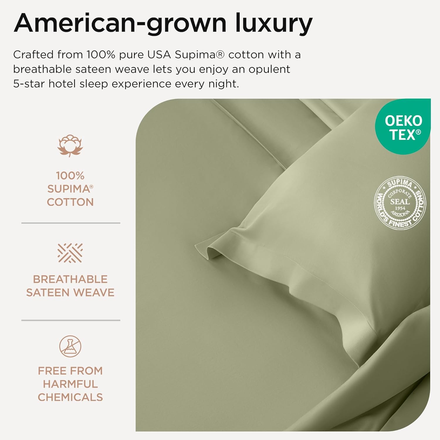 Threadmill Twin Sheet Set | 656 Thread Count 100% Supima Cotton Sheets for Twin Mattress | Solid Sateen Twin Bed Sheets Set with 16” Deep Pocket| Soft Breathable 3-Piece Cooling Sheet Set | Sage Green