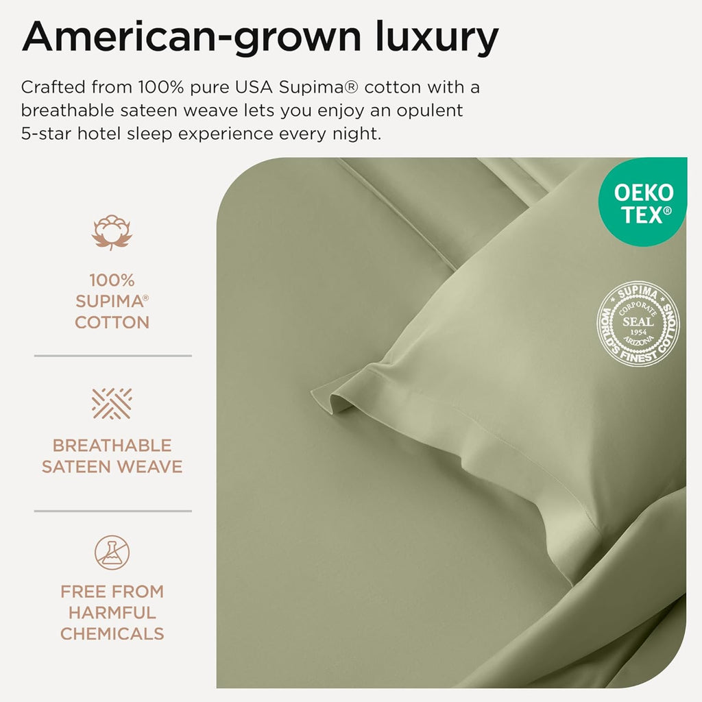 Threadmill California King Sheet Sets |Certified American Supima Cotton Sheets | 656 Thread Count 4 Piece Hotel Quality Luxury Bed Sheets Set with Elasticized Extra Deep Pocket | Sage Green Sheets