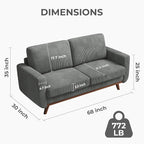 Vesgantti 68" Loveseat Sofa Dark Gray, Comfy Corduroy Couch with Spring Cushion and Solid Wood, Modern Extra Deep Seat for Bedroom, Living Room, Office