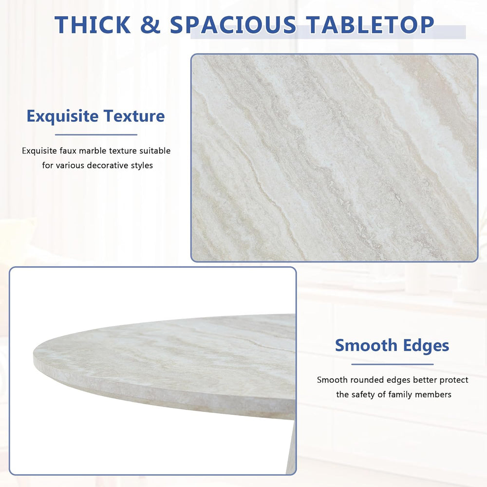 Faux Marble Round Dining Table for 4-6, 45" Modern Farmhouse Round Kitch...