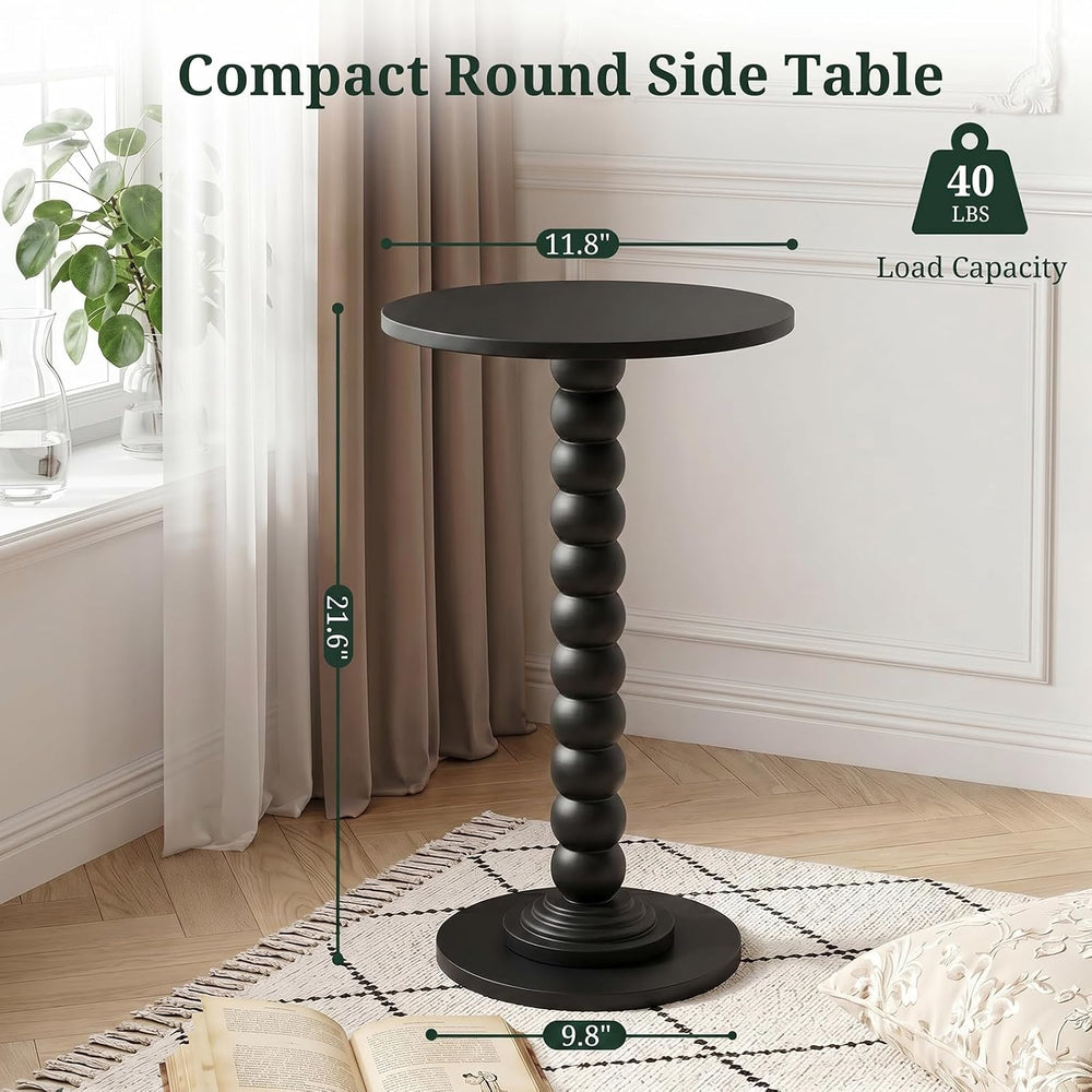 Round Side Table for Small Spaces, Modern Pedestal End Table with Solid Wood ...