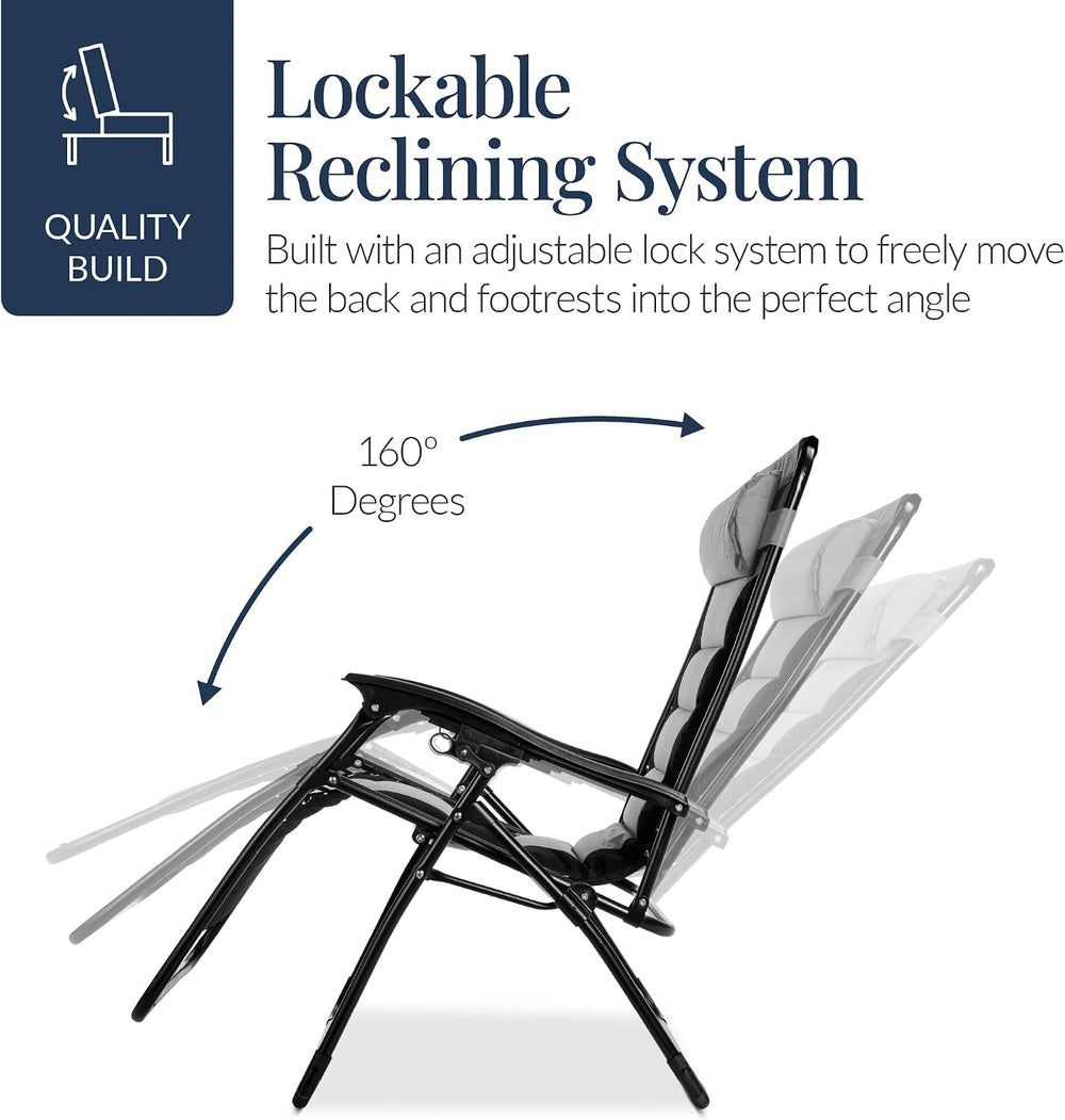 Best Choice Products Oversized Padded Zero Gravity Chair, Folding Outdoor Pat...