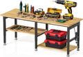 72”Heavy Duty Work Bench, 2-Layer Adjustable Workbench, 5000 LBS Capacity Work Bench with Power Outlet & Pegboard, Rubber Wood Work Table for Garage, Workshop, Office, Home