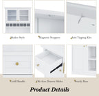 LUMISOL Farmhouse Kitchen Pantry Cabinet with Wine Rack, Freestanding Buffet with Hutch and Adjustable Shelves, Kitchen Hutch with Pull-Out Bottle Trays for Dining Room, 35.4x17.7x74.8 in, White