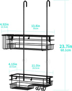 HapiRm Hanging Shower Caddy Organizer - No Drilling Shower Shelves with Hooks and Toothbrush Holder, Rustproof 304 Stainless Steel Bathroom Organizer - Black